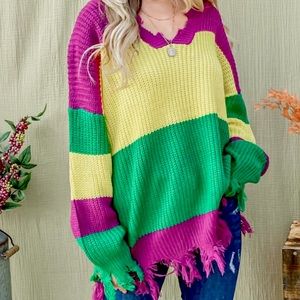 Mardi Gras distressed/ ripped sweater- New!!